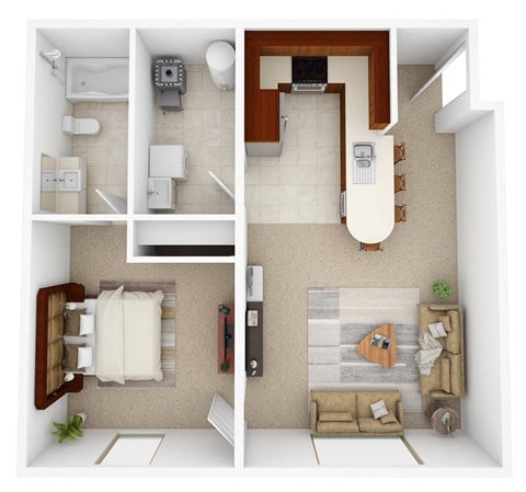 Floor plan for 1 bed, 1 bath, 625 sqft